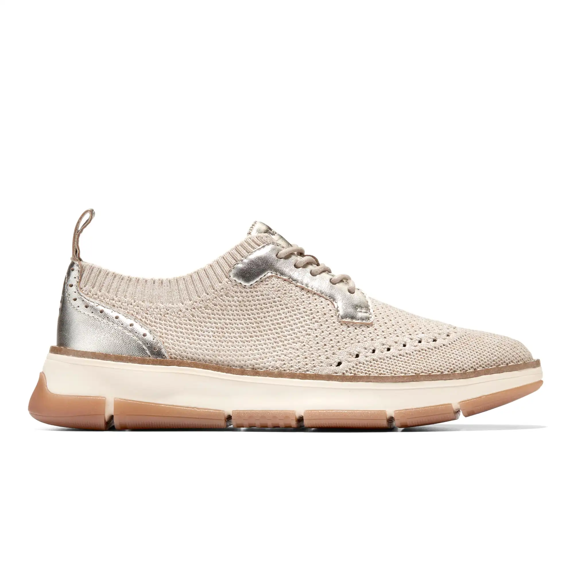 W32495_A Zerogrand Revel Stitchlite Oxfords Rye And Ivory Knit Gold Metallic Ivory – Image 1